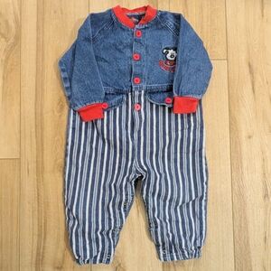 Vintage Blue Denim Baby Jumpsuit with Red Accents